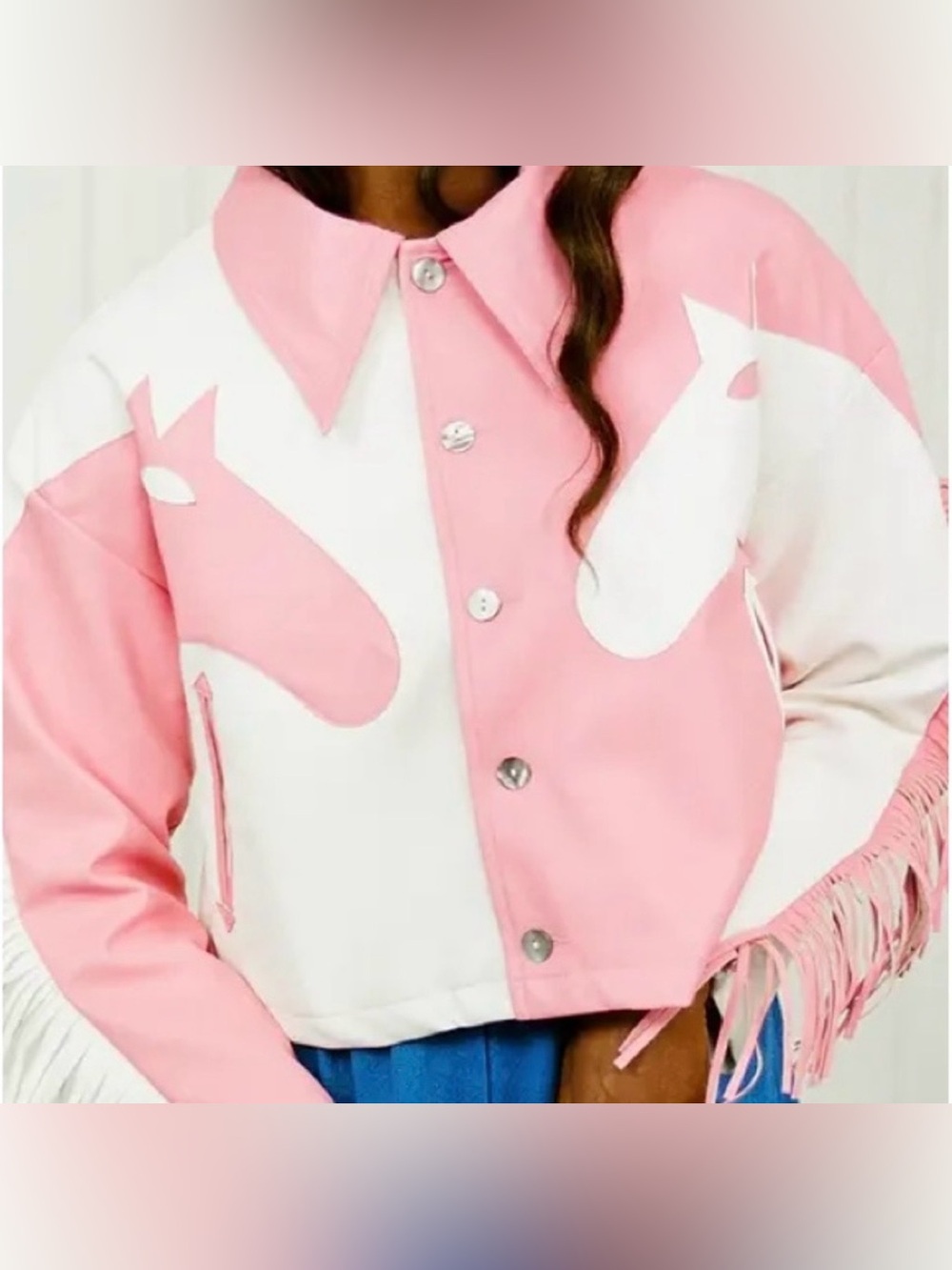Fashion Brand Company dueling horses pink faux leather jacket